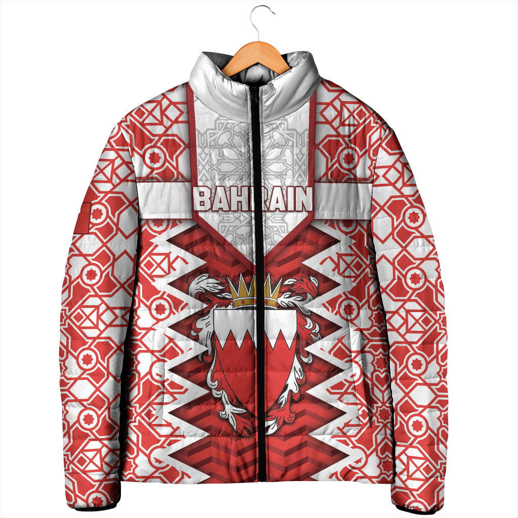 Personalized Bahrain Padded Jacket Royal Coat Of Arms And Map Islamic Pattern