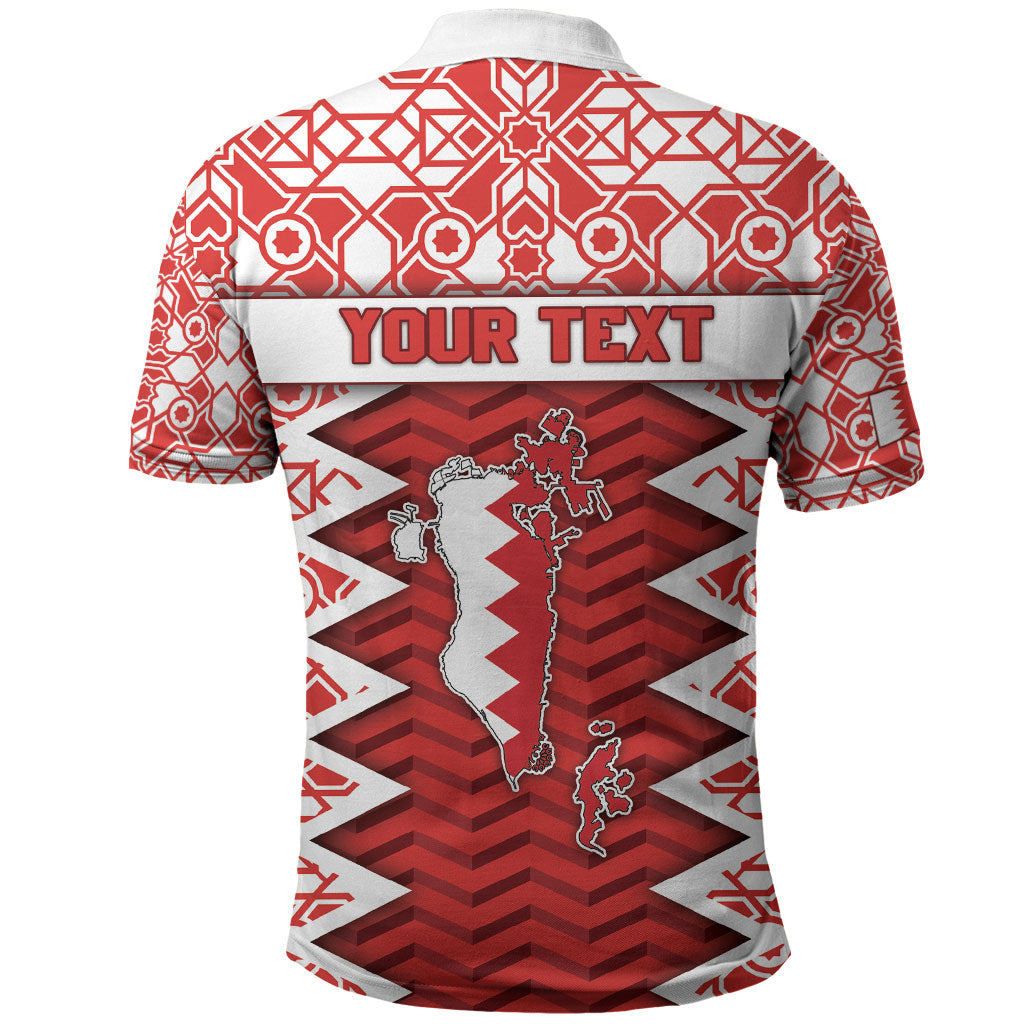 Personalized Bahrain Polo Shirt Royal Coat Of Arms And Map Islamic Pattern