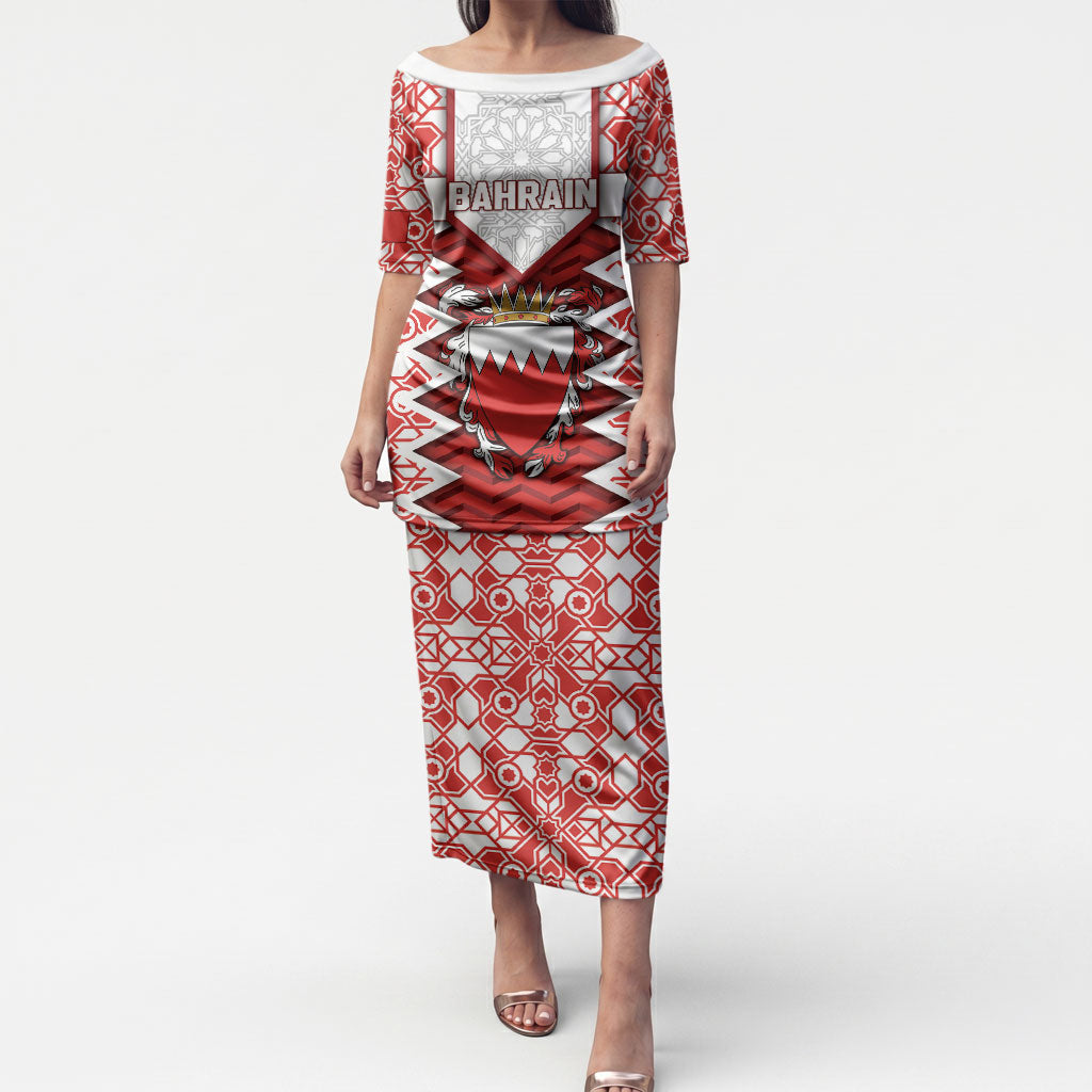 Personalized Bahrain Puletasi Royal Coat Of Arms And Map Islamic Pattern