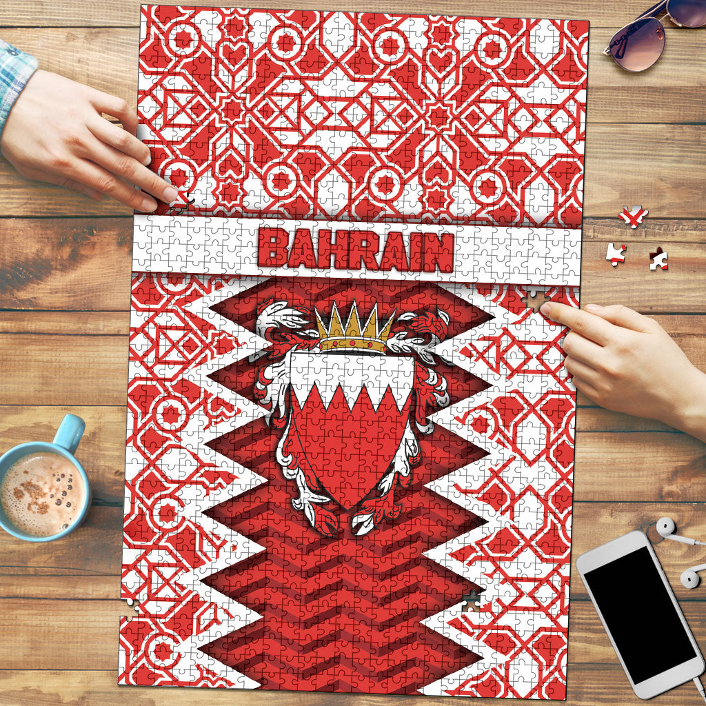 Bahrain Puzzle Royal Coat Of Arms And Map Islamic Pattern