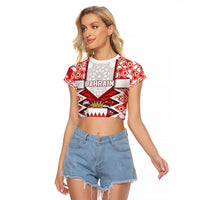 Personalized Bahrain Raglan Cropped T Shirt Royal Coat Of Arms And Map Islamic Pattern