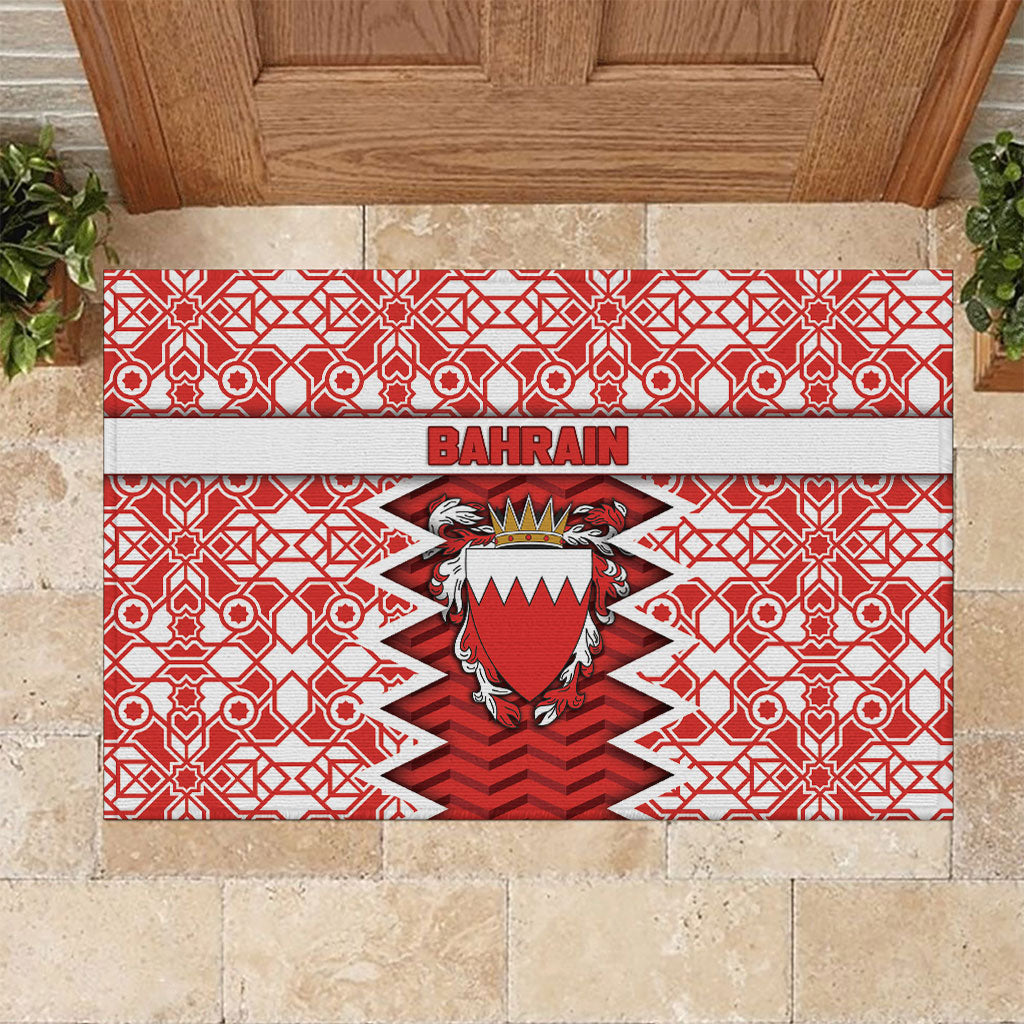 Bahrain Rubber Doormat Royal Coat Of Arms And Map Islamic Pattern