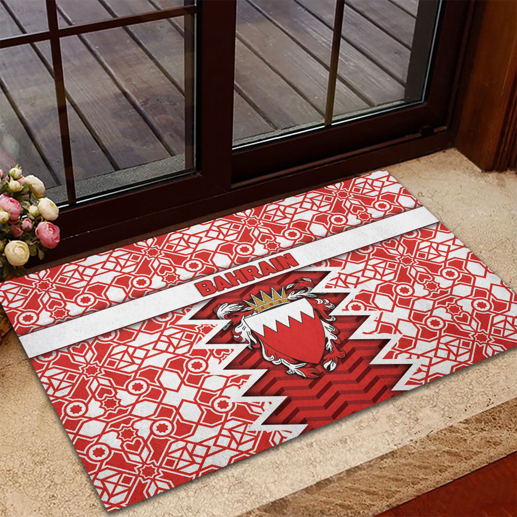 Bahrain Rubber Doormat Royal Coat Of Arms And Map Islamic Pattern