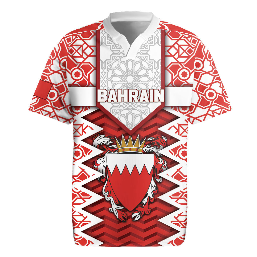 Personalized Bahrain Rugby Jersey Royal Coat Of Arms And Map Islamic Pattern