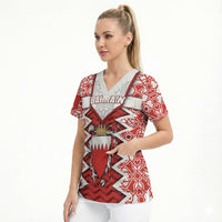 Personalized Bahrain Scrub Top Royal Coat Of Arms And Map Islamic Pattern