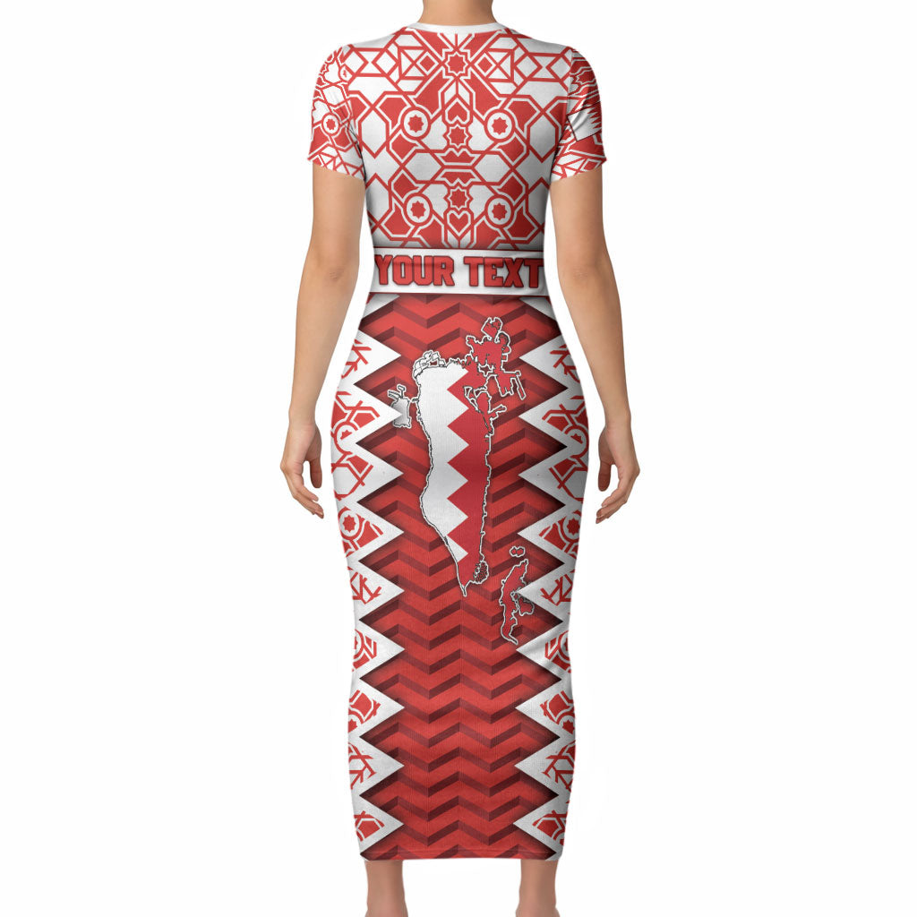 Personalized Bahrain Short Sleeve Bodycon Dress Royal Coat Of Arms And Map Islamic Pattern