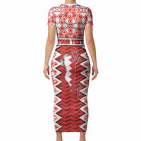 Personalized Bahrain Short Sleeve Bodycon Dress Royal Coat Of Arms And Map Islamic Pattern