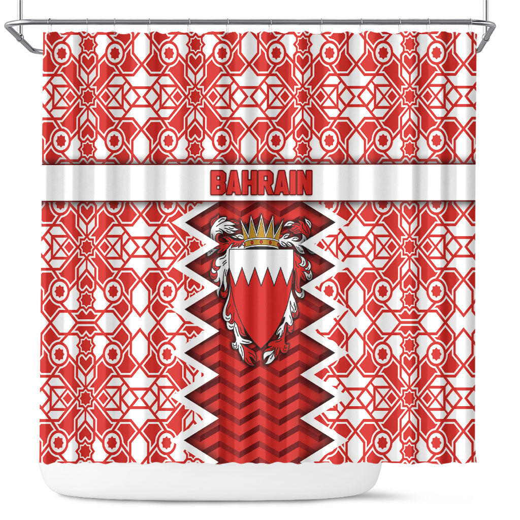 Bahrain Shower Curtain Royal Coat Of Arms And Map Islamic Pattern