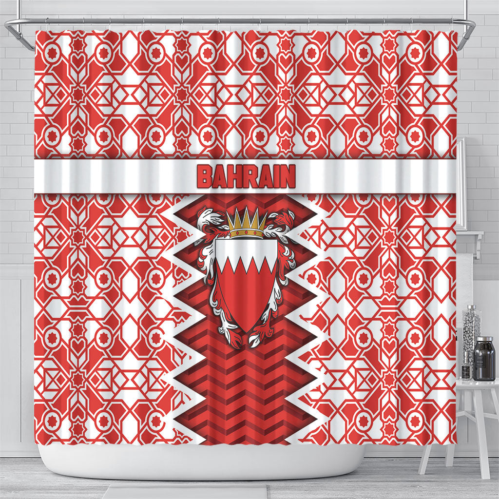 Bahrain Shower Curtain Royal Coat Of Arms And Map Islamic Pattern