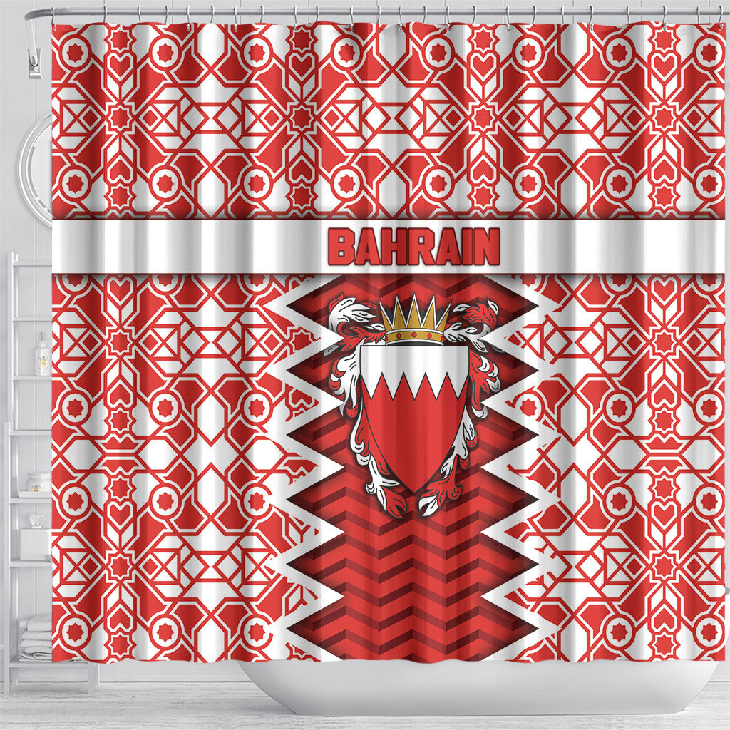 Bahrain Shower Curtain Royal Coat Of Arms And Map Islamic Pattern