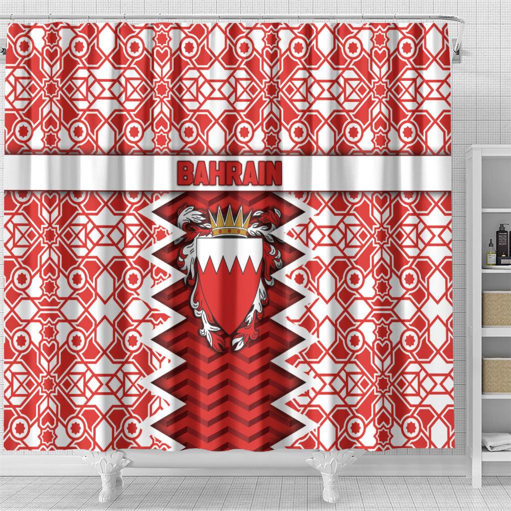 Bahrain Shower Curtain Royal Coat Of Arms And Map Islamic Pattern