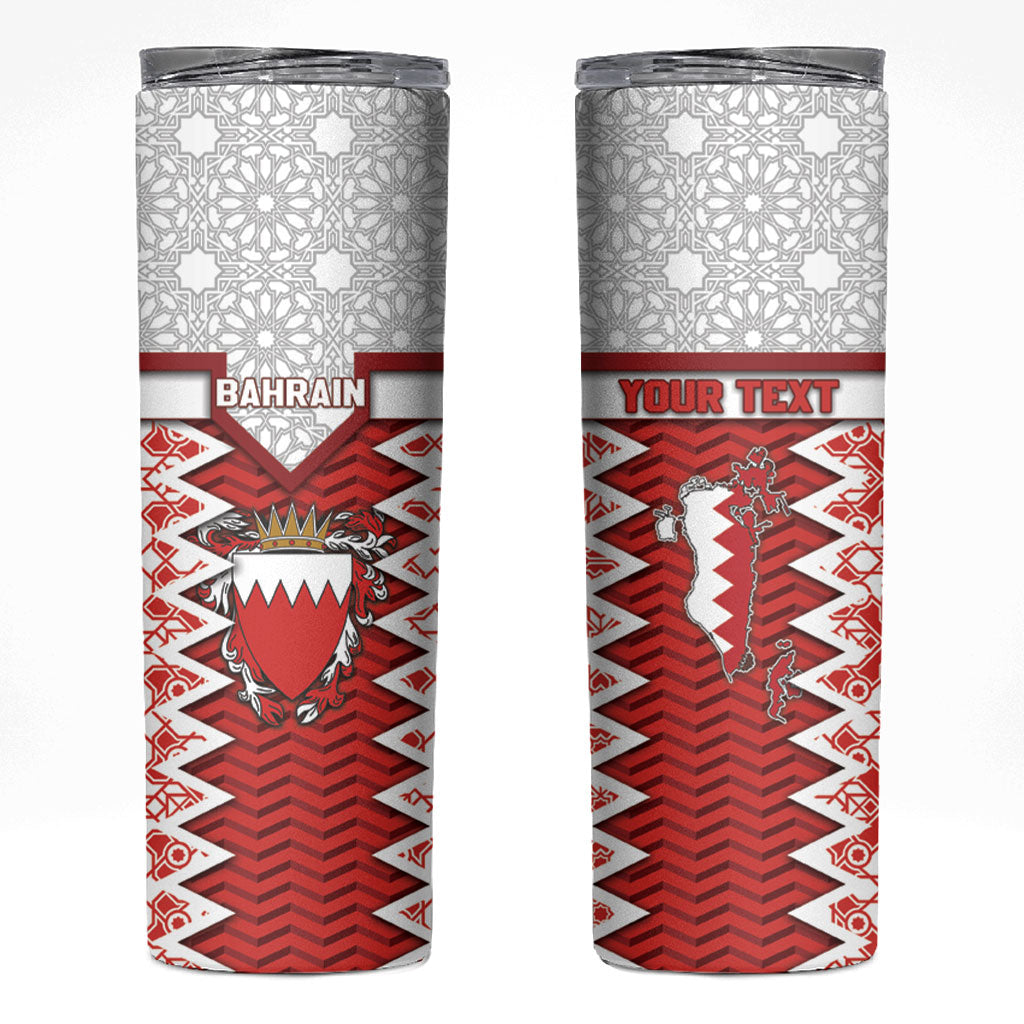 Personalized Bahrain Skinny Tumbler Royal Coat Of Arms And Map Islamic Pattern