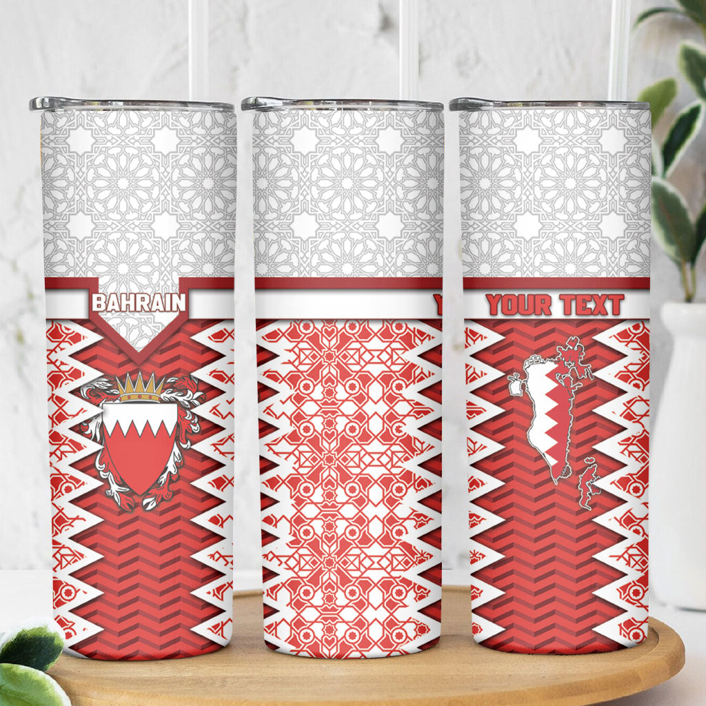 Personalized Bahrain Skinny Tumbler Royal Coat Of Arms And Map Islamic Pattern