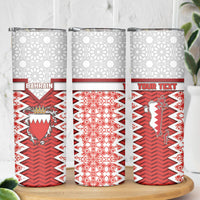 Personalized Bahrain Skinny Tumbler Royal Coat Of Arms And Map Islamic Pattern