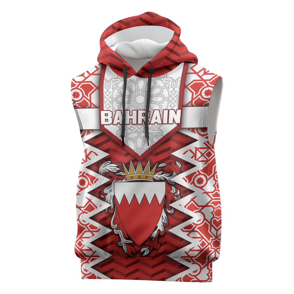 Personalized Bahrain Sleeveless Hoodie Royal Coat Of Arms And Map Islamic Pattern