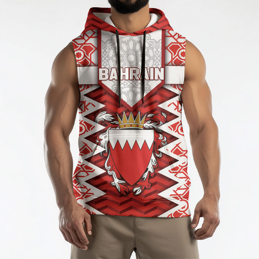 Personalized Bahrain Sleeveless Hoodie Royal Coat Of Arms And Map Islamic Pattern