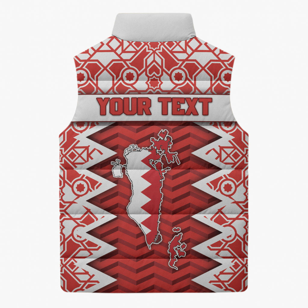 Personalized Bahrain Sleeveless Puffer Jacket Royal Coat Of Arms And Map Islamic Pattern