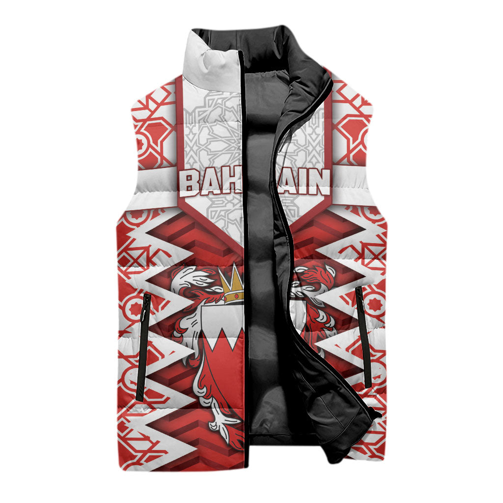 Personalized Bahrain Sleeveless Puffer Jacket Royal Coat Of Arms And Map Islamic Pattern