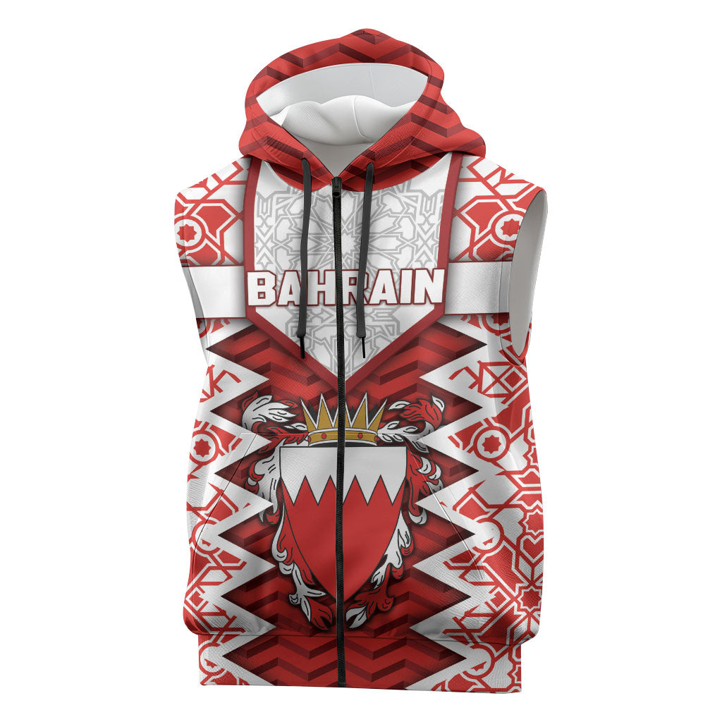 Personalized Bahrain Sleeveless Zip Hoodie Royal Coat Of Arms And Map Islamic Pattern