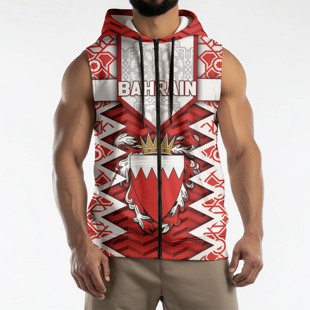 Personalized Bahrain Sleeveless Zip Hoodie Royal Coat Of Arms And Map Islamic Pattern