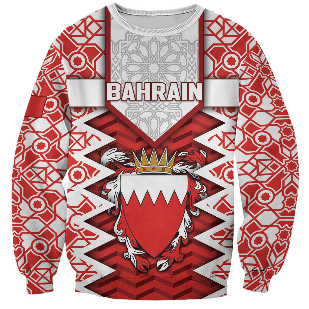 Personalized Bahrain Sweatshirt Royal Coat Of Arms And Map Islamic Pattern