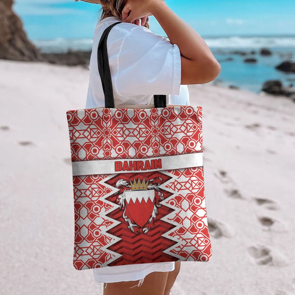 Bahrain Tote Bag Royal Coat Of Arms And Map Islamic Pattern