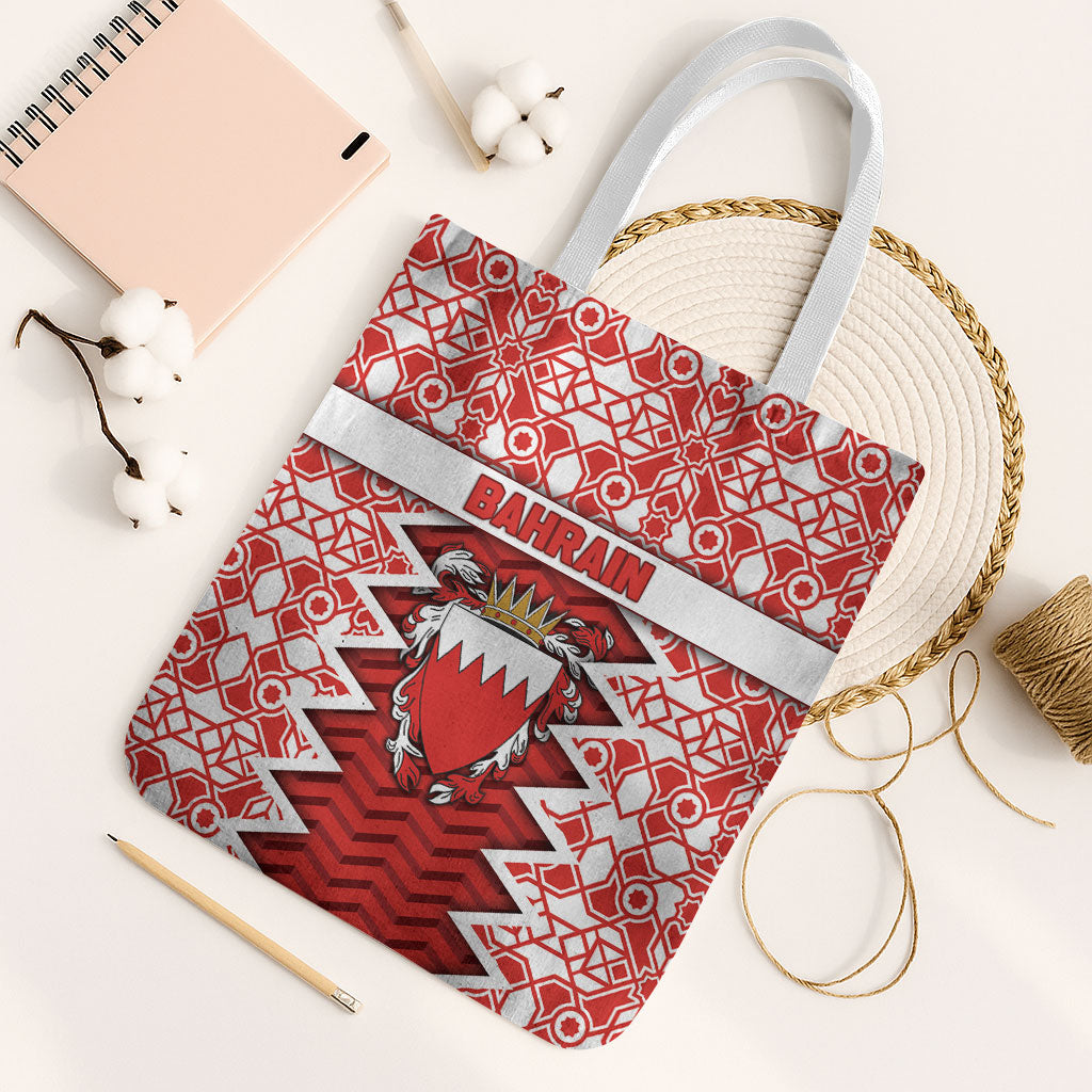 Bahrain Tote Bag Royal Coat Of Arms And Map Islamic Pattern