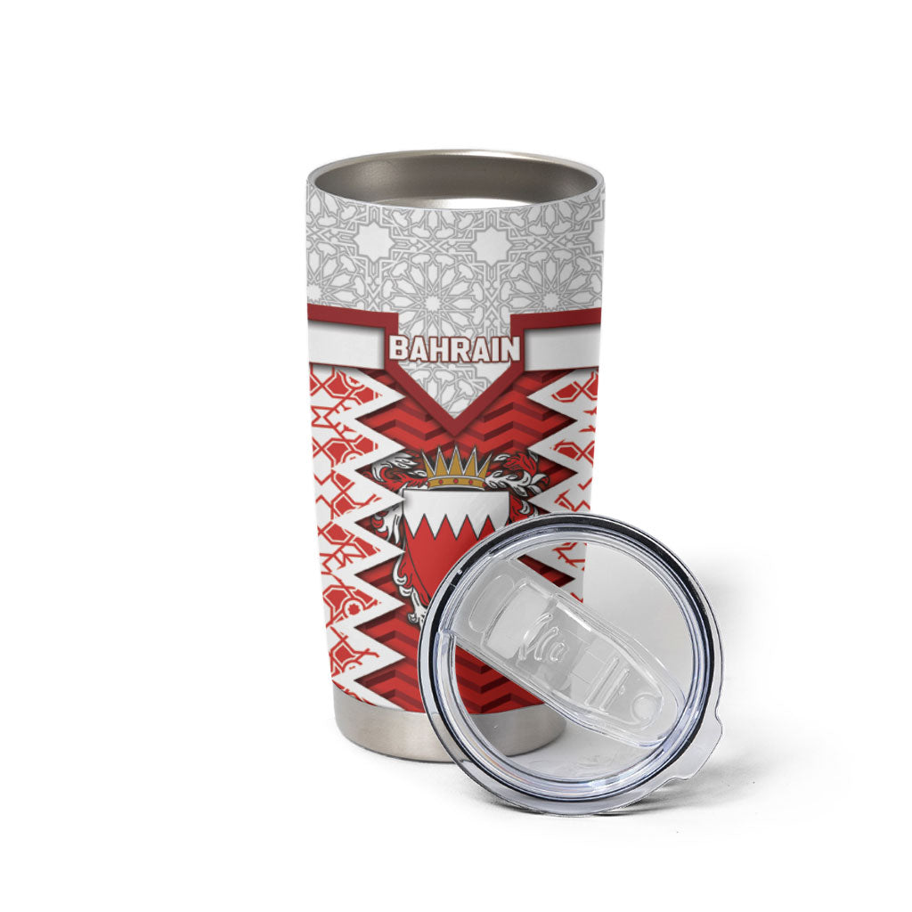 Personalized Bahrain Tumbler Cup Royal Coat Of Arms And Map Islamic Pattern