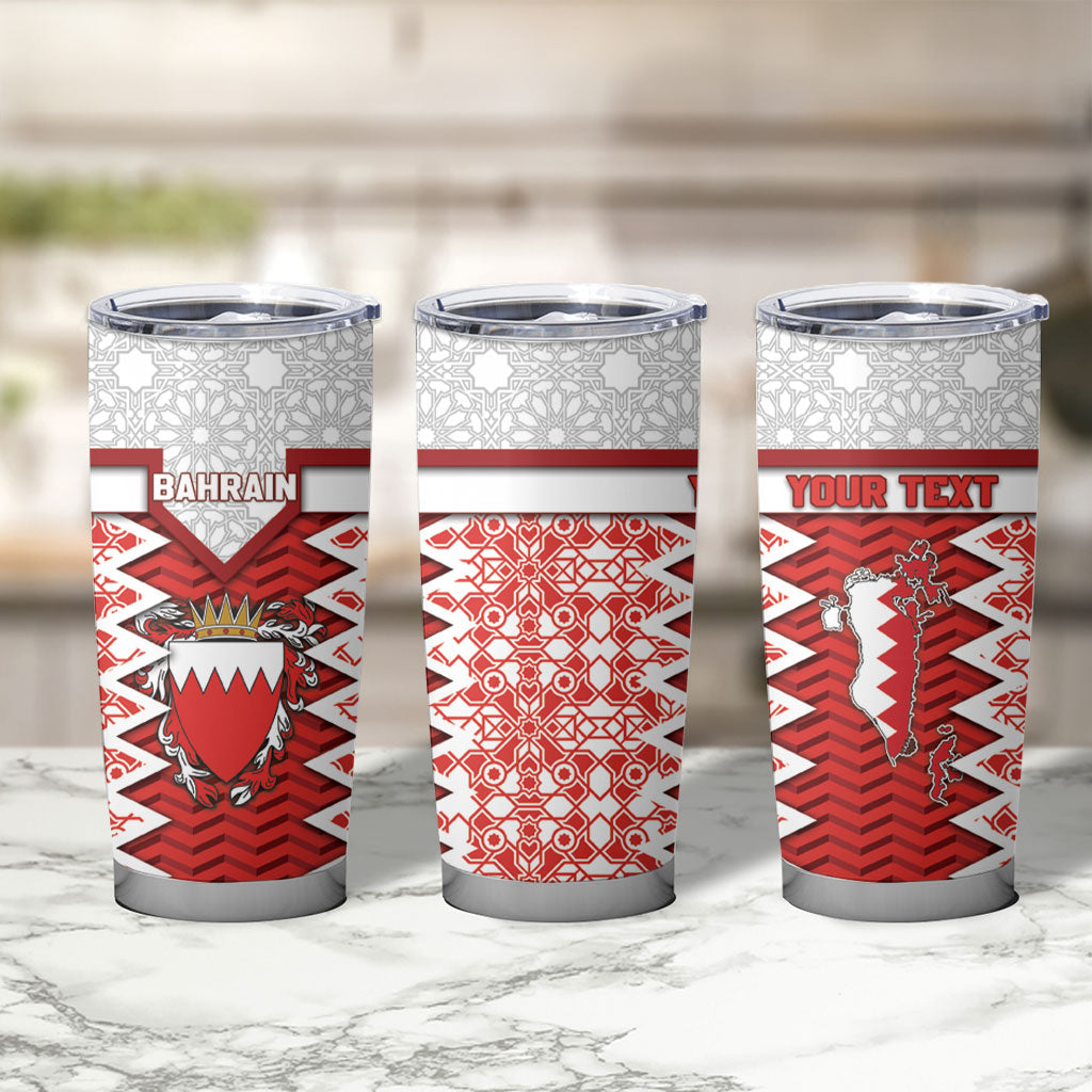 Personalized Bahrain Tumbler Cup Royal Coat Of Arms And Map Islamic Pattern