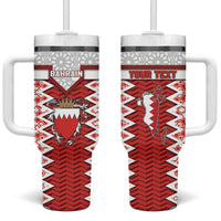 Personalized Bahrain Tumbler With Handle Royal Coat Of Arms And Map Islamic Pattern