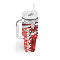 Personalized Bahrain Tumbler With Handle Royal Coat Of Arms And Map Islamic Pattern