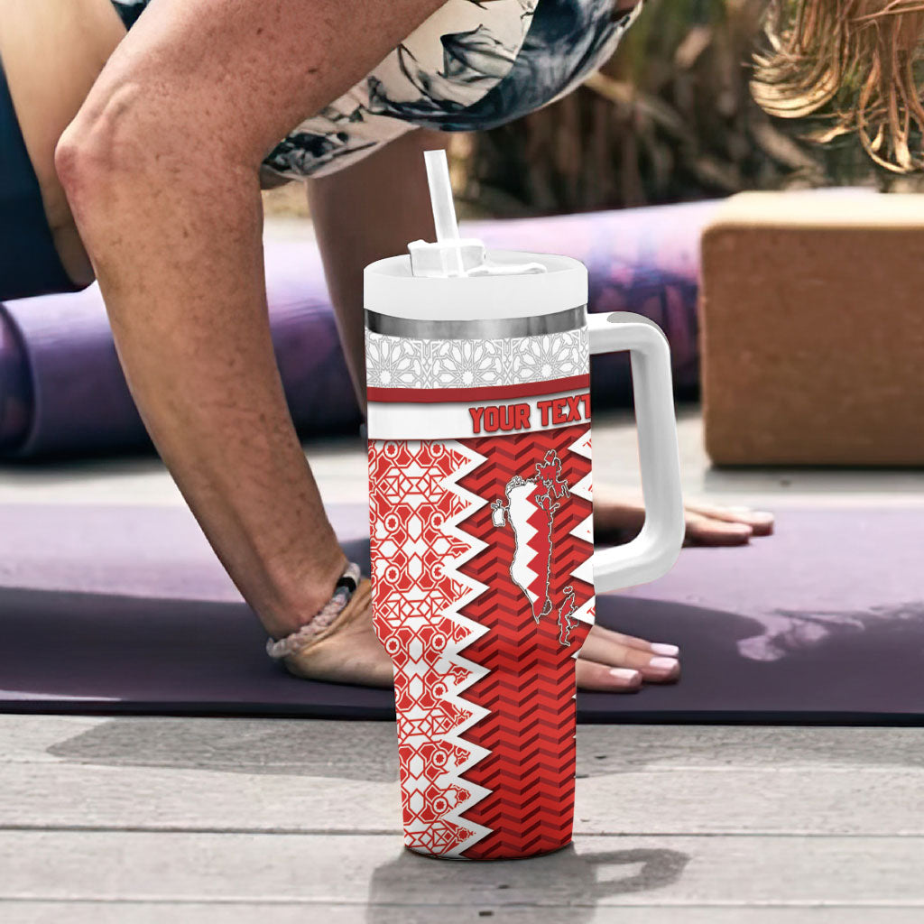 Personalized Bahrain Tumbler With Handle Royal Coat Of Arms And Map Islamic Pattern
