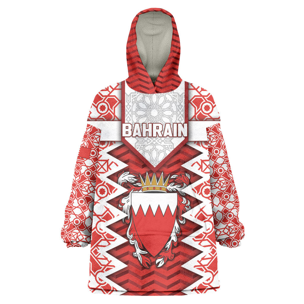 Personalized Bahrain Wearable Blanket Hoodie Royal Coat Of Arms And Map Islamic Pattern