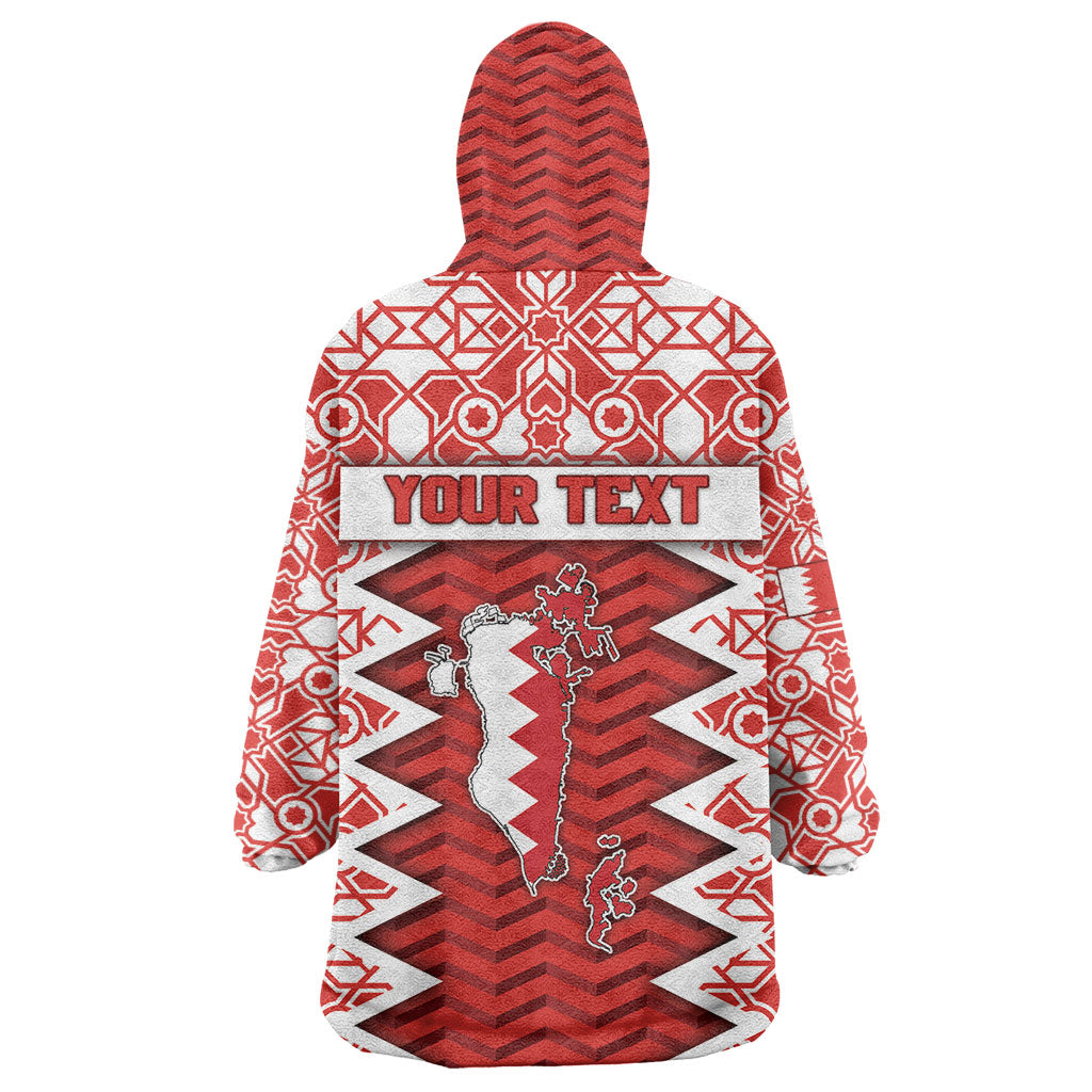 Personalized Bahrain Wearable Blanket Hoodie Royal Coat Of Arms And Map Islamic Pattern