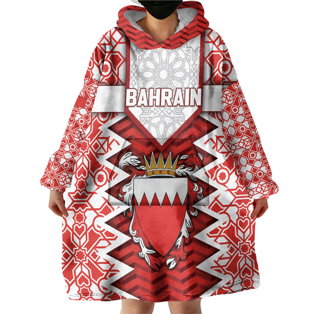 Personalized Bahrain Wearable Blanket Hoodie Royal Coat Of Arms And Map Islamic Pattern