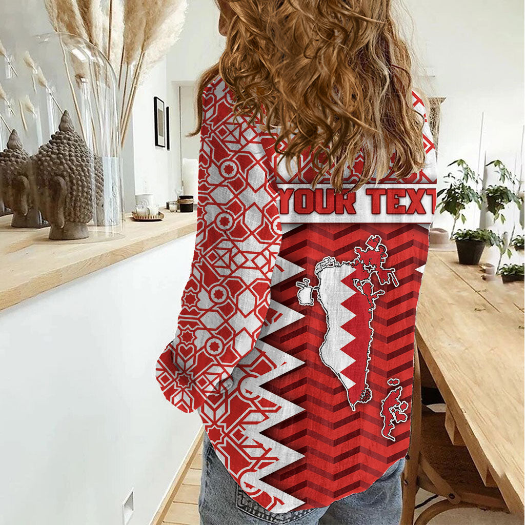 Personalized Bahrain Women Casual Shirt Royal Coat Of Arms And Map Islamic Pattern