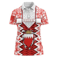 Personalized Bahrain Women Polo Shirt Royal Coat Of Arms And Map Islamic Pattern