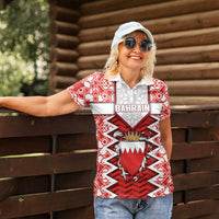 Personalized Bahrain Women Polo Shirt Royal Coat Of Arms And Map Islamic Pattern