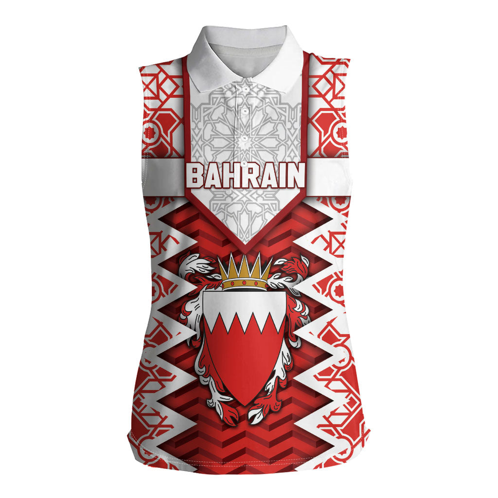 Personalized Bahrain Women Sleeveless Polo Shirt Royal Coat Of Arms And Map Islamic Pattern