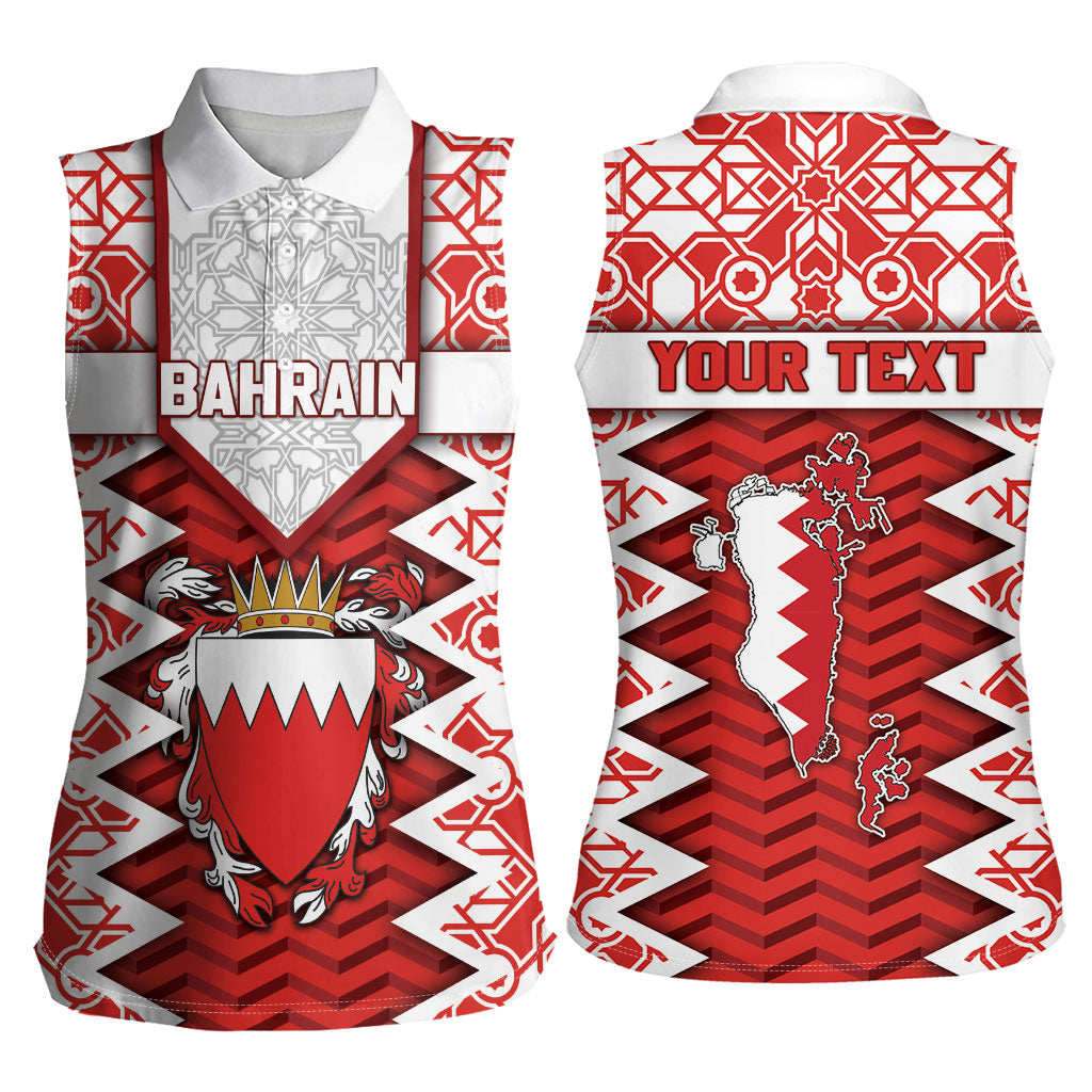 Personalized Bahrain Women Sleeveless Polo Shirt Royal Coat Of Arms And Map Islamic Pattern