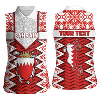 Personalized Bahrain Women Sleeveless Polo Shirt Royal Coat Of Arms And Map Islamic Pattern