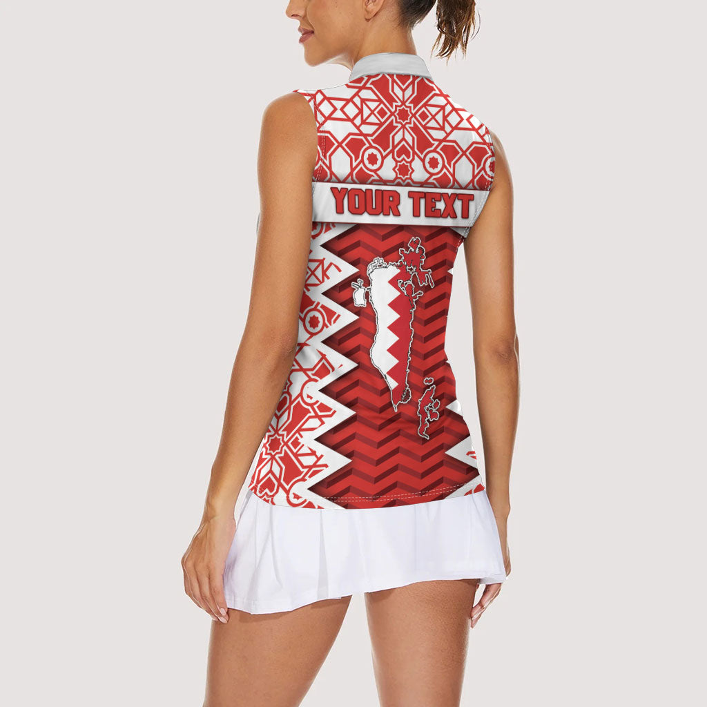 Personalized Bahrain Women Sleeveless Polo Shirt Royal Coat Of Arms And Map Islamic Pattern