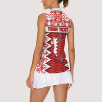 Personalized Bahrain Women Sleeveless Polo Shirt Royal Coat Of Arms And Map Islamic Pattern