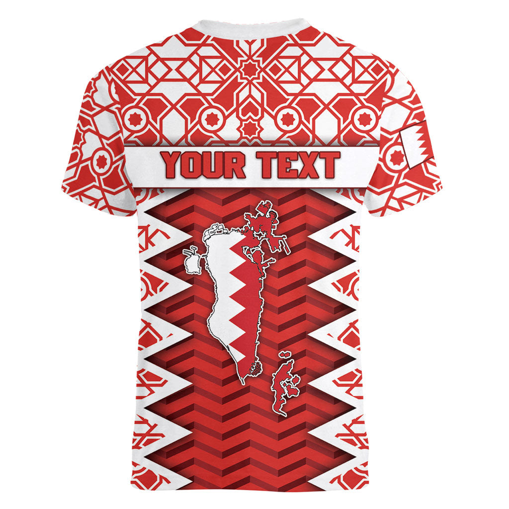 Personalized Bahrain Women V-Neck T-Shirt Royal Coat Of Arms And Map Islamic Pattern