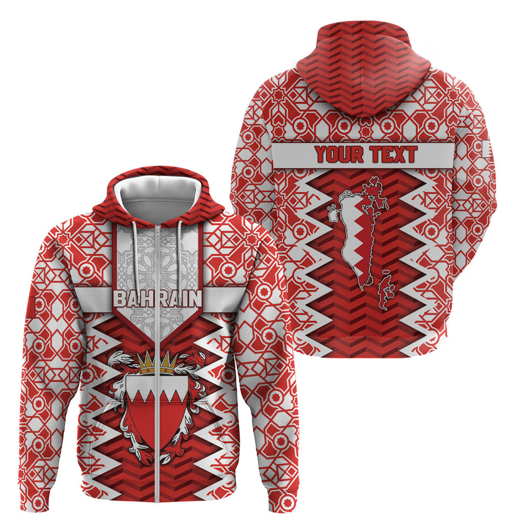 Personalized Bahrain Zip Hoodie Royal Coat Of Arms And Map Islamic Pattern