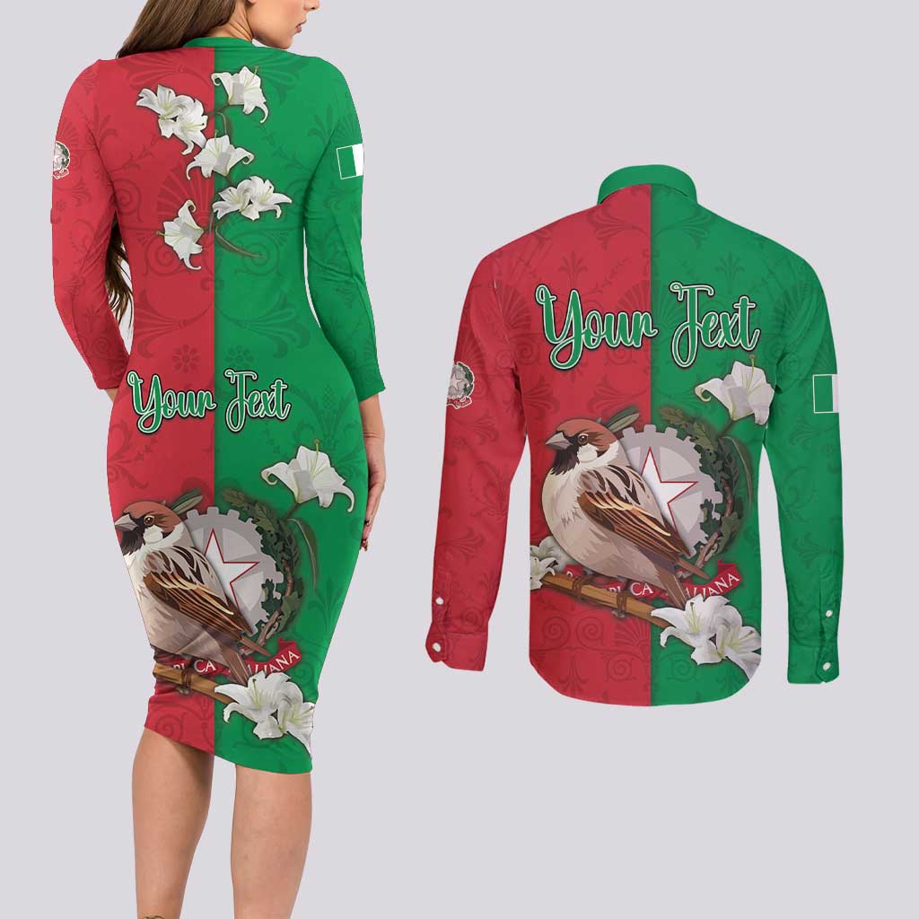 Personalized Italy Couples Matching Long Sleeve Bodycon Dress and Long Sleeve Button Shirt Sparrow With Symbol Italiana - Wonder Print Shop
