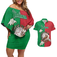 Personalized Italy Couples Matching Off Shoulder Short Dress and Hawaiian Shirt Sparrow With Symbol Italiana - Wonder Print Shop