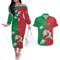 Personalized Italy Couples Matching Off The Shoulder Long Sleeve Dress and Hawaiian Shirt Sparrow With Symbol Italiana - Wonder Print Shop