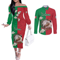 Personalized Italy Couples Matching Off The Shoulder Long Sleeve Dress and Long Sleeve Button Shirt Sparrow With Symbol Italiana - Wonder Print Shop
