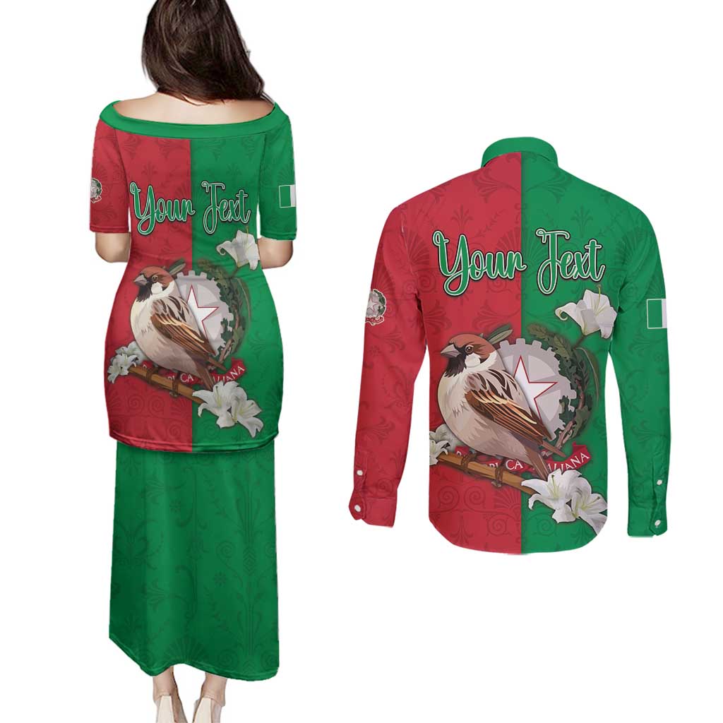 Personalized Italy Couples Matching Puletasi and Long Sleeve Button Shirt Sparrow With Symbol Italiana - Wonder Print Shop